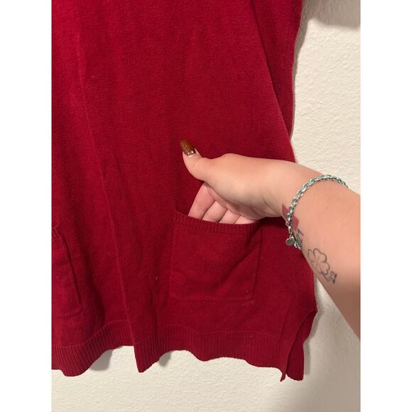 Chicos Size 1 US Medium Red Tunic Sweater Stretch Short Sleeve Silk V-Neck Top - Picture 4 of 16